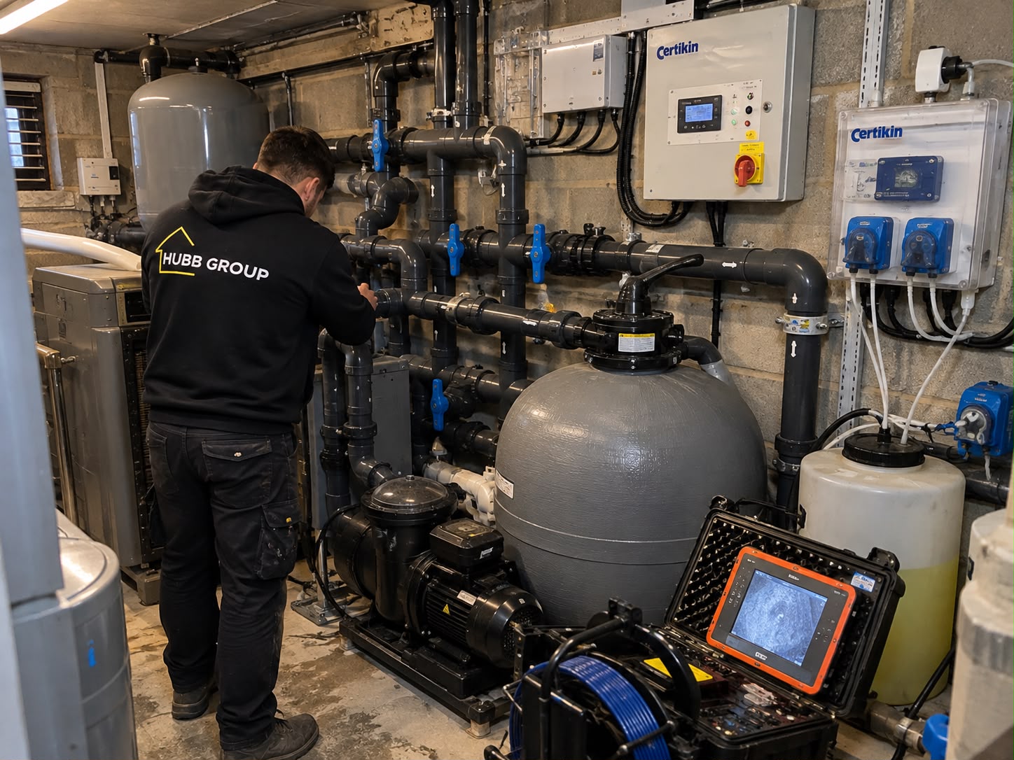 Pool plant room pipework inspection